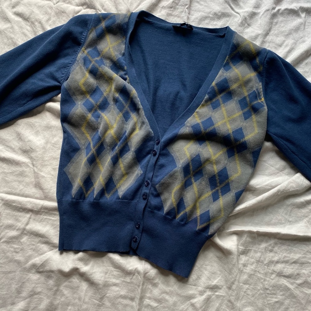 argyle button up cardigan sweater